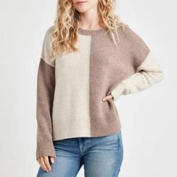 Splendid Sweaters - NWT Splendid Heathered Toast Brown & Oat Color block Super Soft Cozy Sweater S
